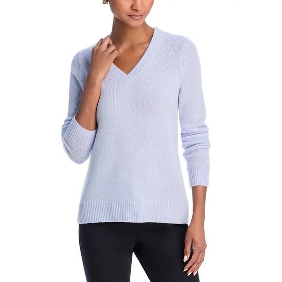 C by Bloomingdale's Women Serenity Blue Cashmere Classic V-neck Sweater Size S - Picture 1 of 6